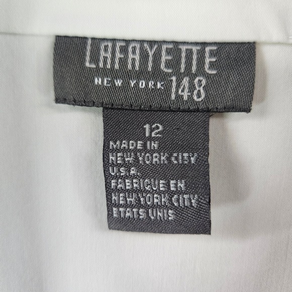 Lafayette 148 New York Womens White Cotton Stretch Hidden Button Blouse Size 12 - Picture 5 of 10
